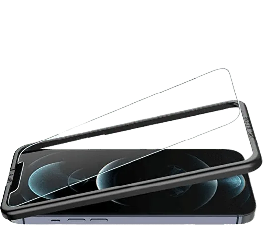 LϟK - iPhone 12 / 12 Pro - Lot de 4 Verre trempé 9H + Cadre d'Installation - Anti-rayures - (HD et Sans Bulles)