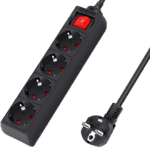 Aigostar - Multiprise 4 Prises avec Interrupteur - Parafoudre - Câble 1.5m - Noir - 3680w - Type F