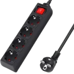 Aigostar - Multiprise 4 Prises avec Interrupteur - Parafoudre - Câble 1.5m - Noir - 3680w - Type F