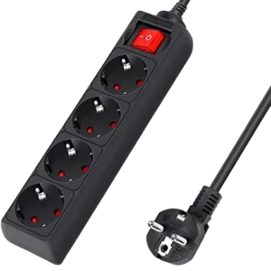 Aigostar - Multiprise 4 Prises avec Interrupteur - Parafoudre - Câble 1.5m - Noir - 3680w - Type F