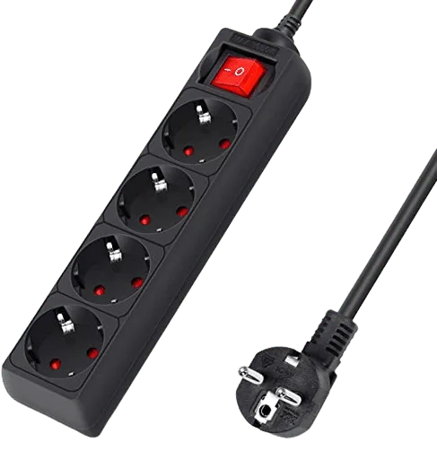 Aigostar - Multiprise 4 Prises avec Interrupteur - Parafoudre - Câble 1.5m - Noir - 3680w - Type F