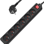 Extrastar - Multiprise 6 Prises avec Interrupteur - Câble 3m - Noir - 3680w - Type E