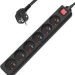 Extrastar - Multiprise 6 Prises avec Interrupteur - Câble 3m - Noir - 3680w - Type E