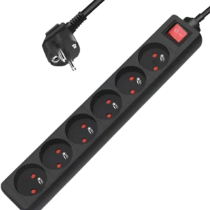 Extrastar - Multiprise 6 Prises avec Interrupteur - Câble 3m - Noir - 3680w - Type E