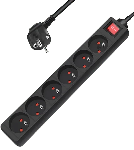 Extrastar - Multiprise 6 Prises avec Interrupteur - Câble 3m - Noir - 3680w - Type E