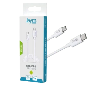 Jaym® - Câble de charge - Synchro power delivery - USB-C vers USB-C - 2m - Blanc