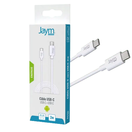 Jaym® - Câble de charge - Synchro power delivery - USB-C vers USB-C - 2m - Blanc