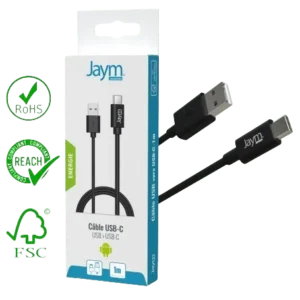 Jaym® - Câble de charge & synchro USB vers USB Type-C - Noir