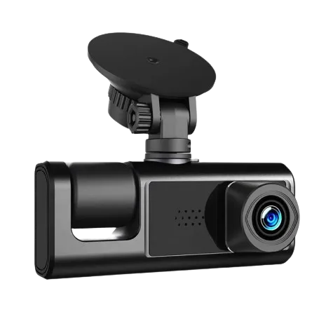 Cámara de salpicadero HD para coche - 3 cámaras: delantera, interior y trasera - Micrófono y altavoz integrados