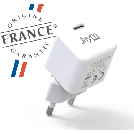 Jaym® - Carregador de parede rápido USB-C de 30 W com PD e PPS - Branco - Fabricado em França, garantia vitalícia