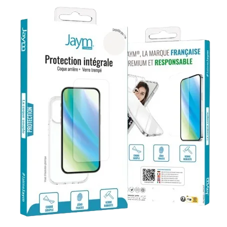 Jaym® – Apple iPhone 16 – Pack intégral coque souple + verre trempe 9H 2.5D