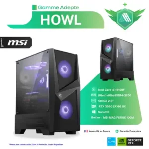 PC Gamer HOWL - Powered by MSI - Processeur Intel Core i3-12100F - RTX 3050 - 8 Go RAM - 500 Go SSD