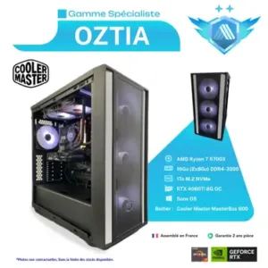 PC Gamer OZTIA - Processeur AMD Ryzen 7-5700X - RTX 4060Ti - 16 Go RAM - 1 To SSD