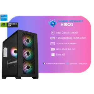 PC Gamer HIROS - Processeur Intel Core i5-12400F - RTX 4060 - 16 Go RAM - 500 Go SSD