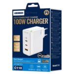 JELLICO C118 - Adaptateur secteur Triple port 2X USB-C + 1X USB (100W) - Blanc