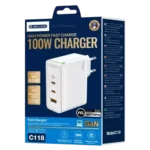 JELLICO C118 - Adaptateur secteur Triple port 2X USB-C + 1X USB (100W) - Blanc