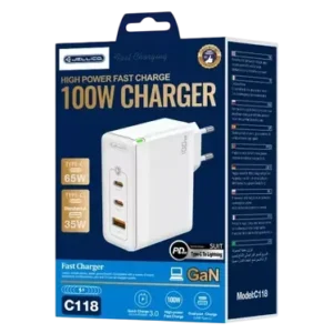 JELLICO C118 - Adaptateur secteur Triple port 2X USB-C + 1X USB (100W) - Blanc