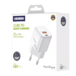 JELLICO C87 - Adaptateur secteur double ports USB / USB-C (20W) + Cable Type-C vers Lightning - Blanc