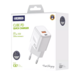 JELLICO C87 - Adaptateur secteur double ports USB / USB-C (20W) + Cable Type-C vers Type-C - Blanc