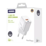 JELLICO C87 - Adaptateur secteur double ports USB / USB-C (20W) + Cable Type-C vers Type-C - Blanc