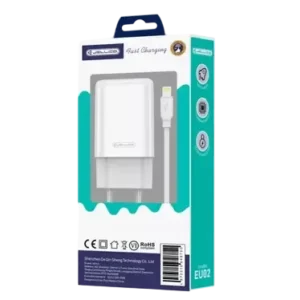 JELLICO EU02 - Adaptateur secteur USB (2.4 A) double port avec cable USB vers Lightning - Blanc
