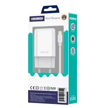 JELLICO EU02 - Adaptateur secteur USB (2.4 A) double port avec cable USB vers Lightning - Blanc