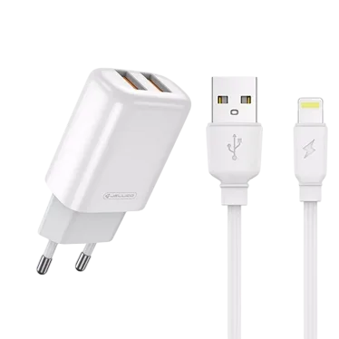 JELLICO EU02 - Adaptateur secteur USB (2.4 A) double port avec cable USB vers Lightning - Blanc – Image 4