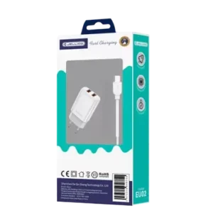 JELLICO EU02 - Adaptateur secteur USB (2.4 A) double port avec cable USB vers USB-C - Blanc