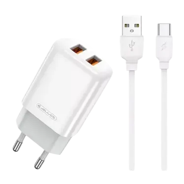 JELLICO EU02 - Adaptador de corriente USB (2,4 A) de dos puertos con cable de USB a USB-C - Blanco – Image 3
