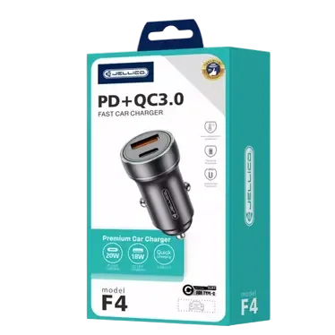 JELLICO F4 - Adaptateur allume cigare USB (18W) / USB-C (20W) – Noir