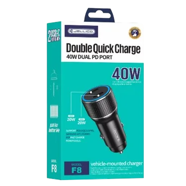 JELLICO F8 - Adaptateur allume cigare USB-C X2 - (40W) Noir
