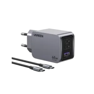 Ugreen - Chargeur Rapide 65W PD 3 Ports - Câble USB-C vers USB-C - Gris