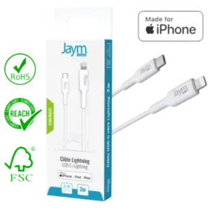 Jaym® Câble USB-C vers Lightning - Charge & Synchronisation MFi PD 3.0 (30W) - 2m - Blanc