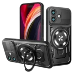 Coque ARMOR RING 360 MAG pour iPhone 17 - Antichoc MagSafe avec anneau rotatif - Noir