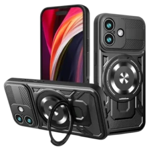 Coque ARMOR RING 360 MAG pour iPhone 17 - Antichoc MagSafe avec anneau rotatif - Noir