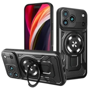 Coque ARMOR RING 360 MAG pour iPhone 17 Pro - Antichoc MagSafe avec anneau rotatif - Noir
