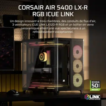 Corsair AIR 5400 LX-R RGB LINK Mid-Tower Black - Verre trempé / USB-C / E-ATX – Image 2