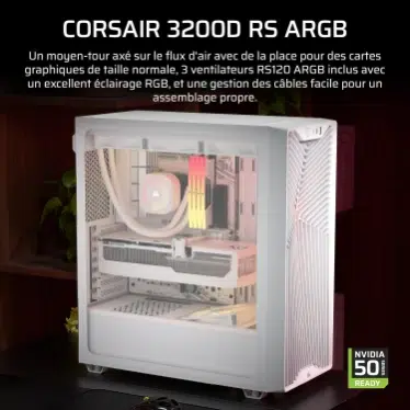 Corsair 3200D RS ARGB boîtier PC moyen-tour Blanc - Verre trempé et 3 ventilateurs ARGB – Image 4