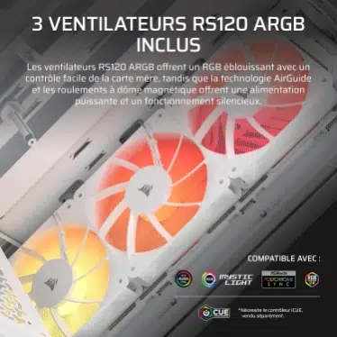Corsair 3200D RS ARGB boîtier PC moyen-tour Blanc - Verre trempé et 3 ventilateurs ARGB – Image 7