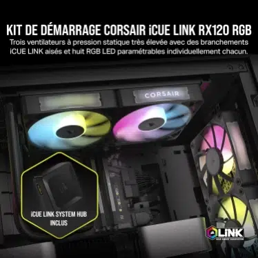 Corsair iCUE LINK RX120 RGB Triple Fan Kit - 3x Ventilateurs 120 mm PWM RGB Noir – Image 2