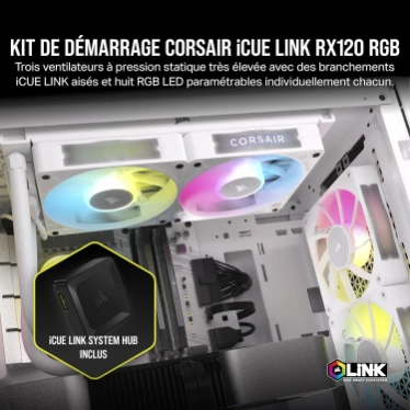 Corsair iCUE LINK RX120 RGB kit 3 ventilateurs PWM 120 mm Blanc avec contrôleur iCUE LINK – Image 2