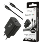 JAYM POP Pack Chargeur USB-C PD 25 W + Câble USB-C vers USB-C 1,5 m Noir