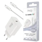 JAYM POP Pack Chargeur USB-C PD 25 W + Câble USB-C vers USB-C 1,5 m Blanc