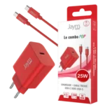 JAYM POP Pack Chargeur USB-C PD 25 W + Câble USB-C vers USB-C 1,5 m Rouge