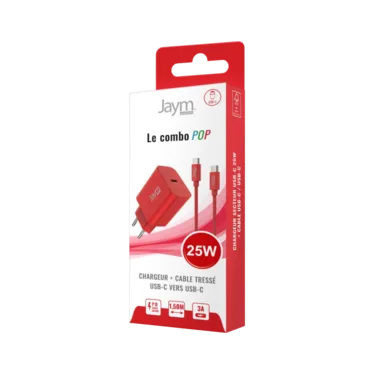 JAYM POP Pack Chargeur USB-C PD 25 W + Câble USB-C vers USB-C 1,5 m Rouge – Image 2