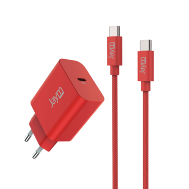 JAYM POP Pack Chargeur USB-C PD 25 W + Câble USB-C vers USB-C 1,5 m Rouge – Image 3
