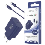 JAYM POP Pack Chargeur USB-C PD 25 W + Câble USB-C vers USB-C 1,5 m Bleu marine