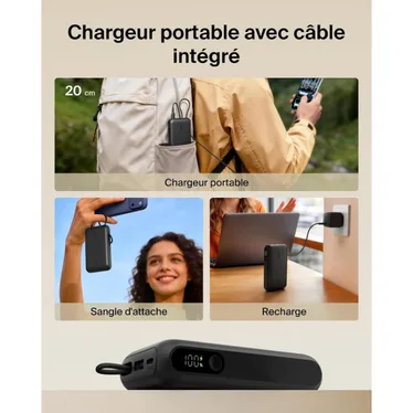 Belkin UltraCharge Batterie externe 10 000 mAh 45W USB-C PD USB-A avec câble intégré Noir – Image 10