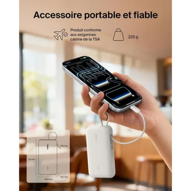 Belkin UltraCharge Batterie externe 10 000 mAh 45W USB-C PD USB-A avec câble intégré Sable – Image 10