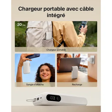 Belkin UltraCharge Batterie externe 10 000 mAh 45W USB-C PD USB-A avec câble intégré Sable – Image 9